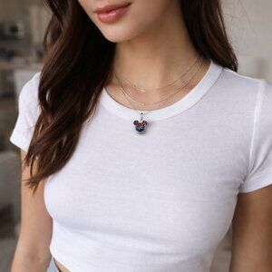 Disney Mickey Mouse Necklace 18in Silver Plated Brass Rainbow Crystal